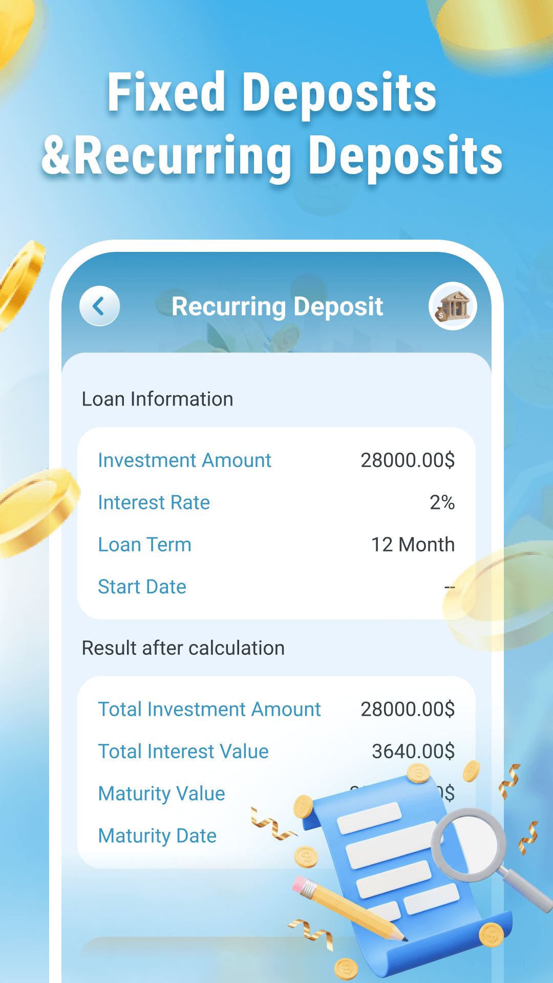 Deposit calculator screen